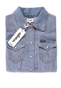 Wrangler - DAMSKA KURTKA JEANSOWA WRANGLER SHACKET PINK TINT W5254LWYX. Kolor: niebieski. Materiał: jeans #8