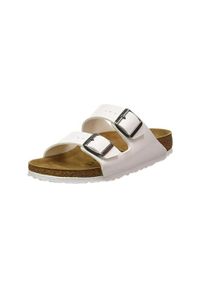Klapki damskie Birkenstock Arizona Bf. Kolor: brązowy, biały, wielokolorowy. Materiał: syntetyk, materiał. Szerokość cholewki: normalna. Sport: turystyka piesza, pływanie, fitness