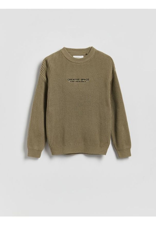 Reserved - Strukturalny sweter z bawełną - beżowy. Kolor: beżowy. Materiał: bawełna