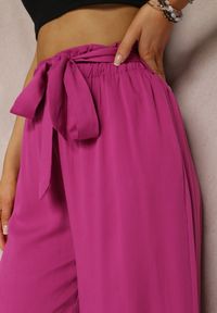 Renee - Ciemnofioletowe Spodnie Szerokie Phiorephis. Kolor: fioletowy. Materiał: materiał, tkanina, wiskoza. Długość: długie. Wzór: kwiaty, gładki #4
