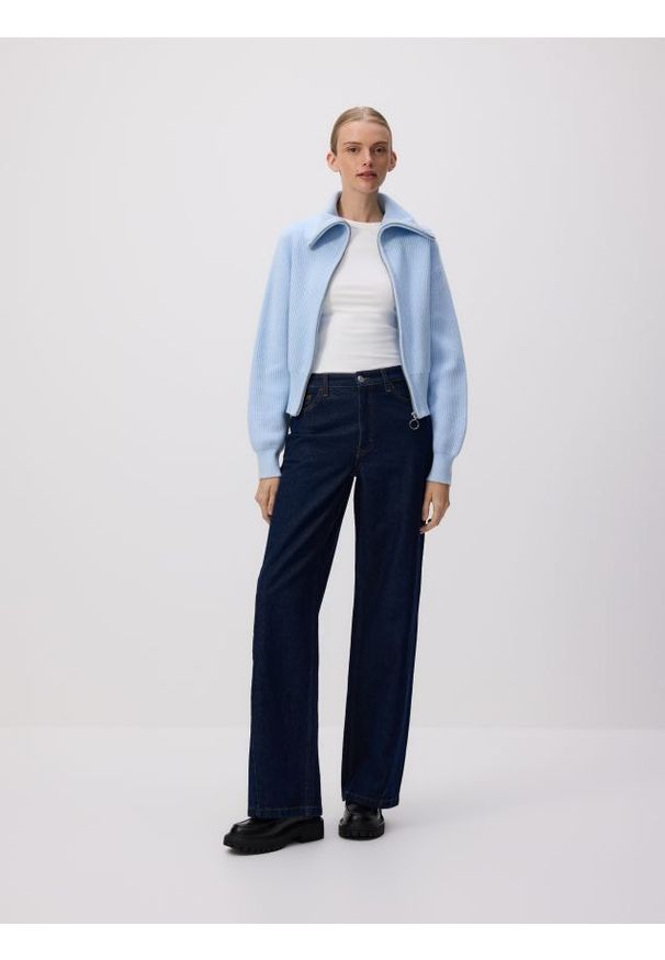 Reserved - Kardigan z zapięciem na zamek - jasnoniebieski. Kolor: niebieski. Materiał: dzianina, wiskoza