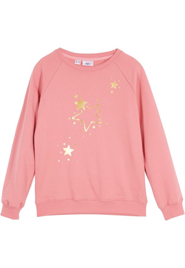 bonprix - Bluza z czystej bawełny. Kolor: różowy. Materiał: bawełna. Wzór: aplikacja