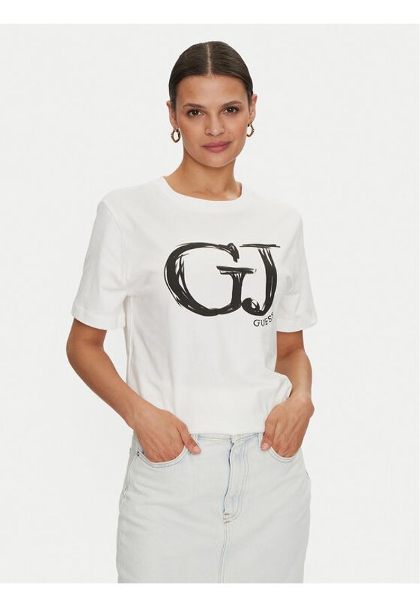 Guess T-Shirt Sara V4YI01 K8FQ4 Biały Regular Fit. Kolor: biały. Materiał: bawełna