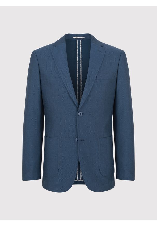 Pako Lorente - PAKO LORENTE – Granatowa marynarka męska bez podszewki. Okazja: na co dzień. Kolor: niebieski. Materiał: jeans. Wzór: paski. Styl: casual, sportowy