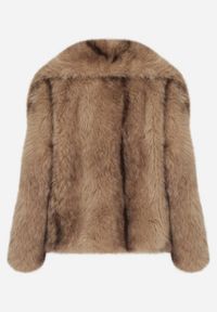 Born2be - Jasnobrązowa Oversizowa Kurtka Futerko z Szerokim Kołnierzem Lenelle. Okazja: na imprezę, na co dzień. Typ kołnierza: golf. Kolor: brązowy. Materiał: futro. Styl: elegancki, casual #3