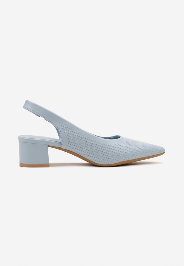 Born2be - Niebieskie Sandały Slingback Vices na Słupku Zdobione Perforacją Telanisia. Okazja: na co dzień. Nosek buta: szpiczasty. Kolor: niebieski. Materiał: jeans. Wzór: aplikacja. Obcas: na słupku. Styl: elegancki, casual