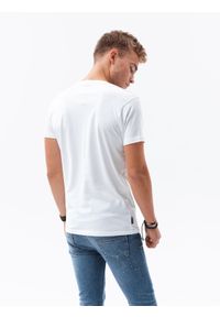 Ombre Clothing - T-shirt męski z nadrukiem S1434 V-4A - biały - XXL. Kolor: biały. Materiał: bawełna. Wzór: nadruk