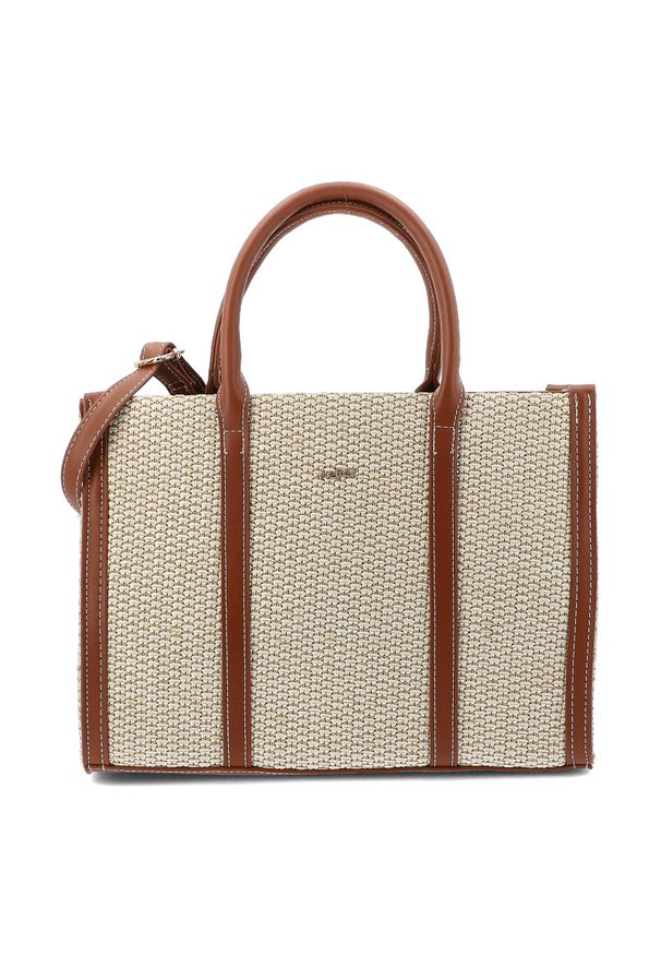 Torebka damska Rieker, torebka z plecionego materiału tekstylnego z elementami skóry naturalnej o prostej sztywnej formie z wygodnymi uchwytami i dod. Kolor: brązowy. Sezon: wiosna, lato. Materiał: skórzane. Styl: elegancki, casual. Rodzaj torebki: na ramię