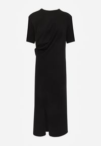 Renee - Czarna Marszczona Sukienka z Bawełny o T-shirtowym Kroju z Poduszkami Pelasea. Okazja: na co dzień. Kolor: czarny. Materiał: bawełna. Typ sukienki: proste, oversize. Styl: casual #3