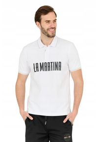 La Martina - LA MARTINA Męska biała koszulka polo Regular Fit, Rozmiar XXL. Typ kołnierza: polo. Kolor: biały #4