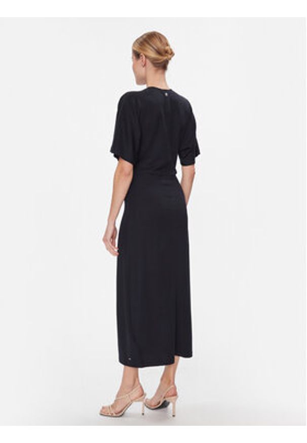 TOMMY HILFIGER - Tommy Hilfiger Sukienka koktajlowa Shiny Interlock C-Nk Ss WW0WW40732 Granatowy Regular Fit. Kolor: niebieski. Materiał: bawełna, wiskoza. Styl: wizytowy