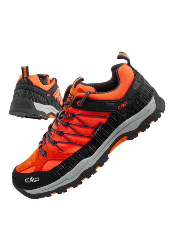Buty dziecięce trekkingowe CMP Kids Rigel wodoodporne. Kolor: czarny, pomarańczowy, wielokolorowy. Materiał: skóra. Szerokość cholewki: normalna. Sport: turystyka piesza