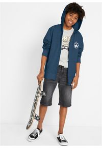 bonprix - Bluza rozpinana z kapturem, z czystej bawełny. Typ kołnierza: kaptur. Kolor: niebieski. Materiał: bawełna. Wzór: nadruk, aplikacja. Sezon: lato #2