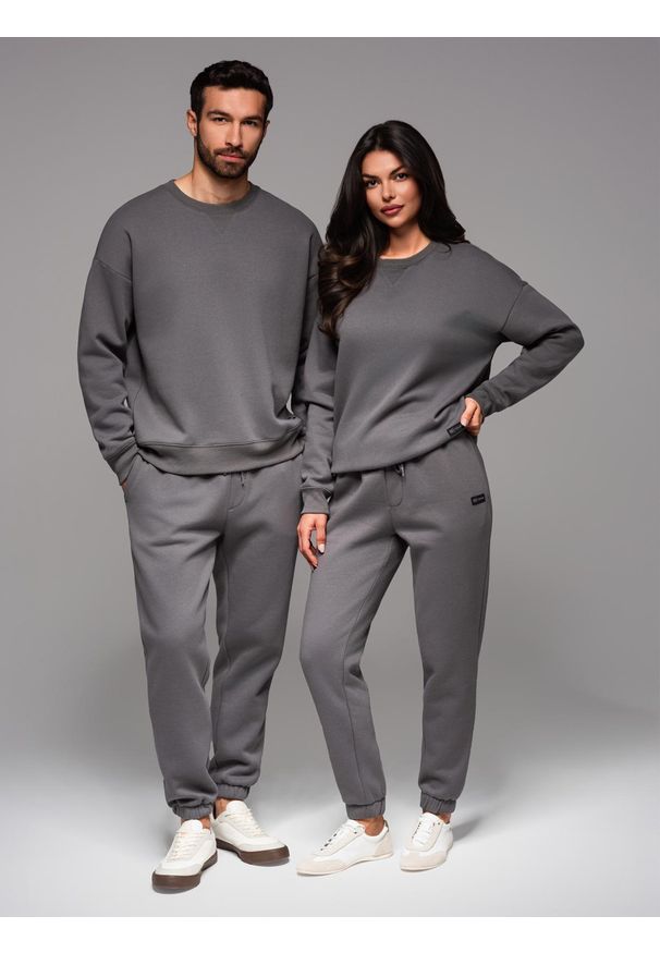 Ombre Clothing - Komplet dresowy UNISEX w stylu athleisure ze spodniami i bluzą - szary V18 - Rozmiar: XS/S. Okazja: do domu. Kolor: szary. Materiał: dresówka. Wzór: aplikacja