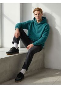 Sinsay - Bluza hoodie comfort z haftem - ciemny turkus. Wzór: haft
