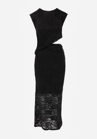 Born2be - Czarna Koronkowa Sukienka Koktajlowa z Asymetrycznym Wycięciem w Talii Maniassi. Okazja: na randkę, na wesele, na ślub cywilny, na imprezę. Kolor: czarny. Materiał: koronka. Typ sukienki: asymetryczne. Styl: wizytowy #5