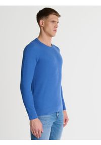 Big-Star - Sweter męski o teksturalnym splocie bawełniany niebieski Reylon 401. Kolor: niebieski. Materiał: bawełna. Wzór: ze splotem. Sezon: lato. Styl: wakacyjny, elegancki