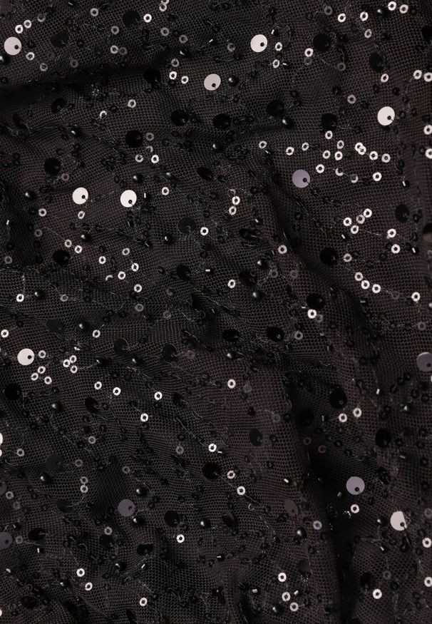 Renee - Czarna Dopasowana Sukienka VICES Zdobiona Cekinami i Wiązaniem Alethrolphi. Kolor: czarny. Wzór: aplikacja. Styl: elegancki, klasyczny