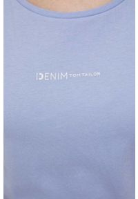 Tom Tailor t-shirt bawełniany. Okazja: na co dzień. Kolor: niebieski. Materiał: bawełna. Wzór: nadruk. Styl: casual