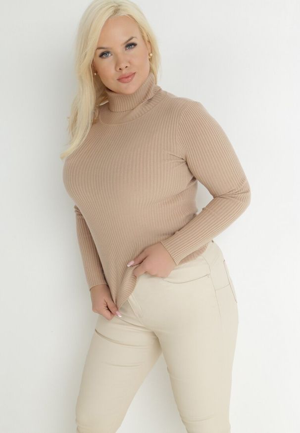 Born2be - Jasnobeżowe Spodnie Skinny Push Up Zami. Okazja: na co dzień. Kolekcja: plus size. Kolor: beżowy. Wzór: aplikacja. Styl: casual, elegancki