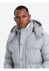 Ombre Clothing - Ciepła długa męska kurtka typu parka z wełną – jasnoszary melanż V3 - Rozmiar: L. Kolor: szary. Materiał: wełna. Długość: długie. Wzór: melanż #6