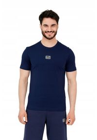 EA7 Emporio Armani - EA7 Granatowy t-shirt męski z naszywką z logo, Rozmiar S. Kolor: niebieski. Wzór: aplikacja #4