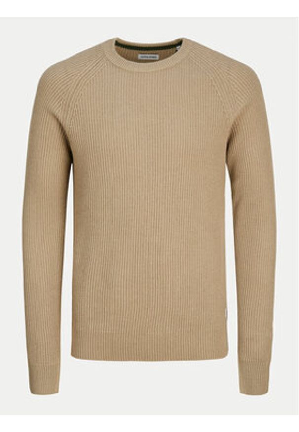 Jack & Jones Sweter Pannel 12258471 Beżowy Regular Fit. Kolor: beżowy. Materiał: bawełna