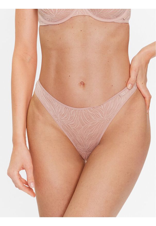 Calvin Klein Underwear Stringi 000QF6878E Beżowy. Kolor: beżowy. Materiał: syntetyk
