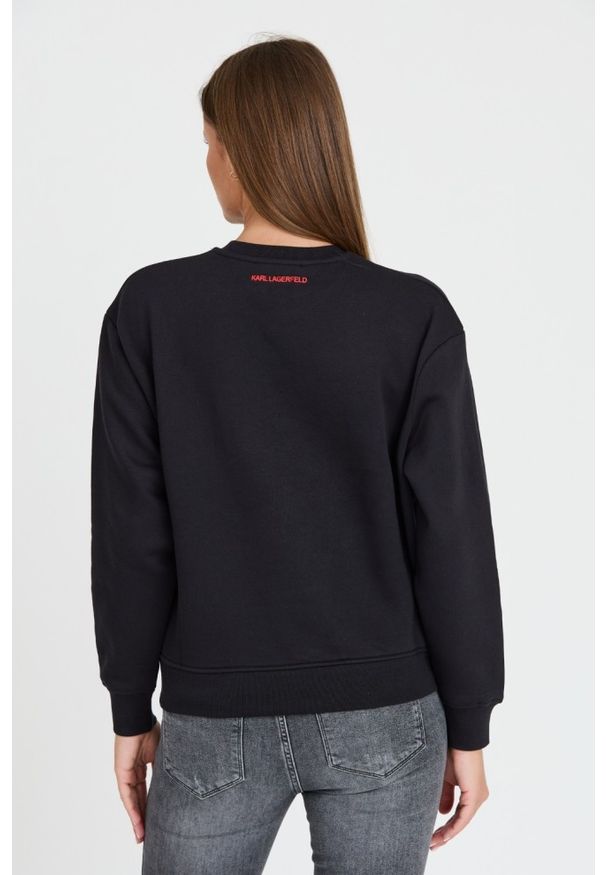 Karl Lagerfeld - KARL LAGERFELD Czarna damska bluza ikonik lny, Rozmiar XS. Kolor: czarny. Materiał: len. Wzór: haft