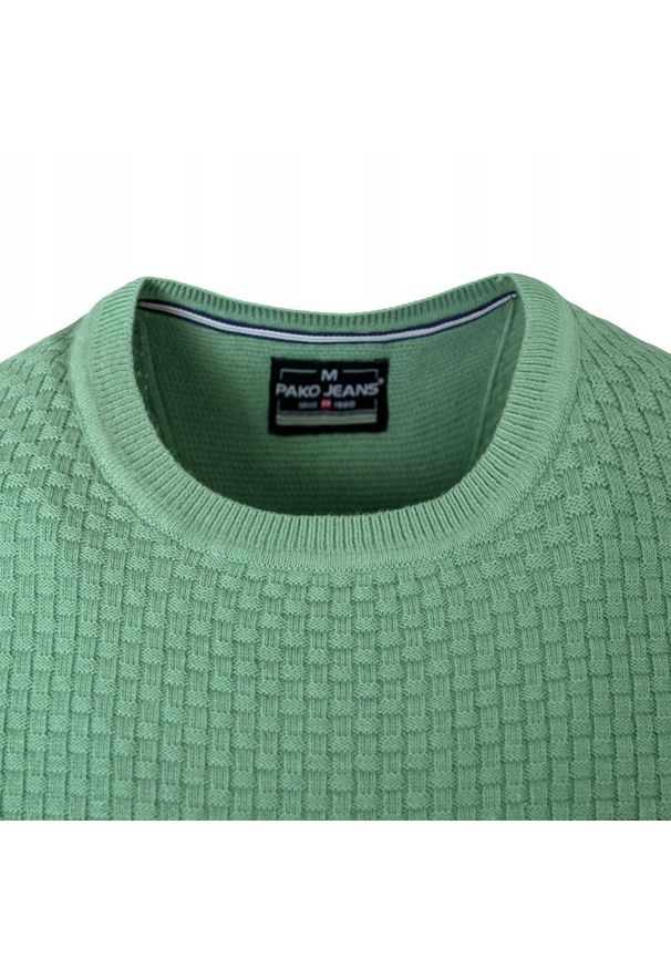 Lekki, Męski Sweter Bawełniany - Pako Jeans - Jasnozielony. Okazja: na spotkanie biznesowe, do pracy. Kolor: zielony. Materiał: bawełna. Styl: biznesowy, klasyczny