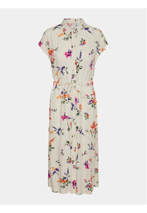 YAS Sukienka koszulowa Asina 26034003 Écru Regular Fit. Materiał: wiskoza. Typ sukienki: koszulowe