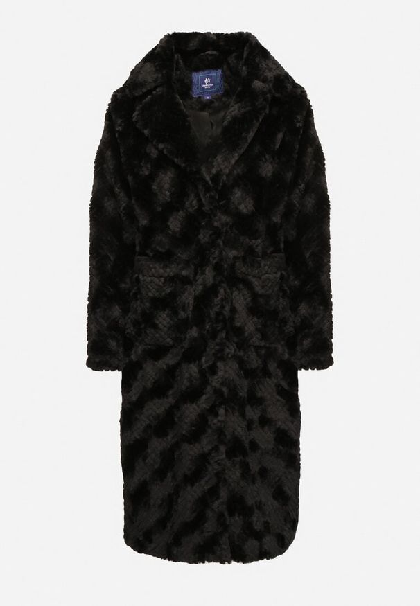 Born2be - Czarny Płaszcz z Pikowanym Futerkiem i Wsuwanymi Kieszeniami Vertika. Okazja: na co dzień. Kolor: czarny. Materiał: futro. Długość rękawa: długi rękaw. Długość: długie. Styl: casual, wizytowy