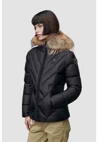 Blauer USA - BLAUER Czarna kurtka damska Alicia Short Jackets, Rozmiar M. Typ kołnierza: kaptur. Kolor: czarny. Materiał: poliamid, futro. Styl: elegancki