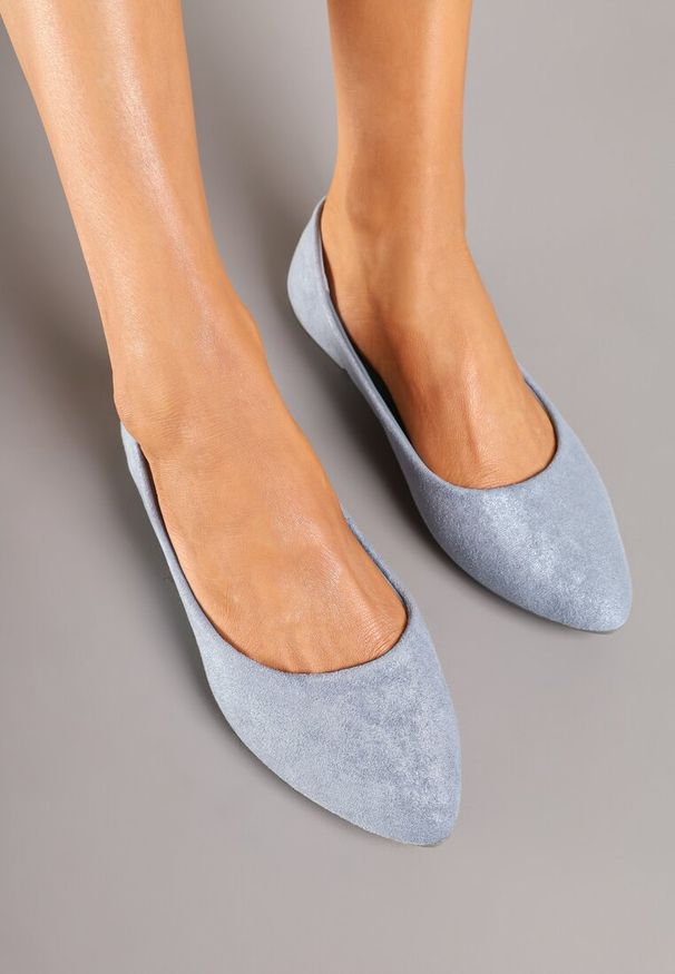 Renee - Niebieskie Casualowe Balerinki z Ekozamszu Lorlivin. Okazja: na co dzień. Kolor: niebieski. Materiał: jeans. Wzór: ażurowy. Styl: casual