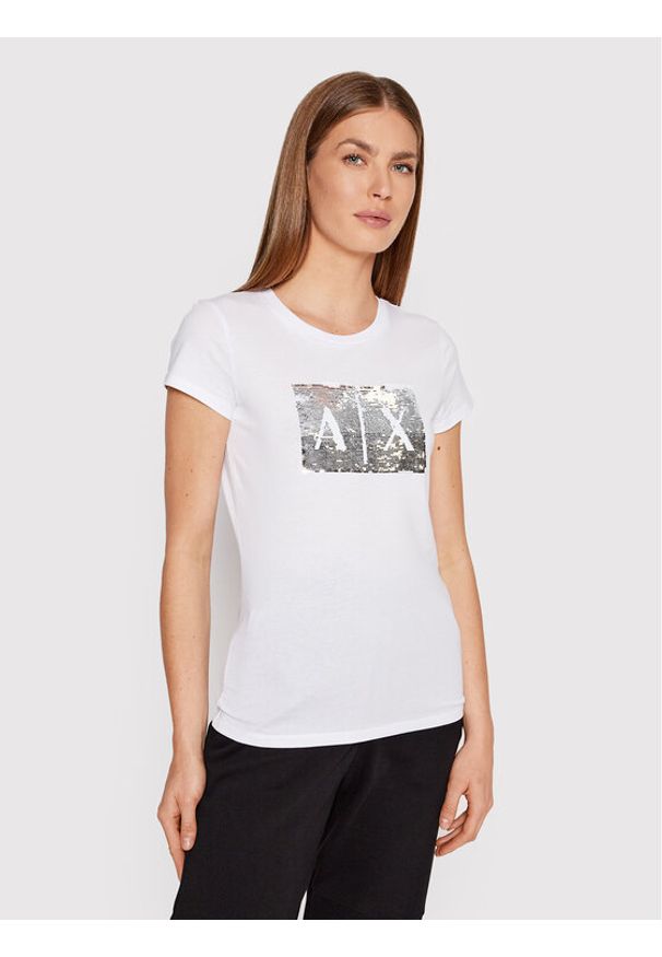 Armani Exchange T-Shirt 8NYTDL YJ73Z 6110 Biały Slim Fit. Kolor: biały. Materiał: bawełna
