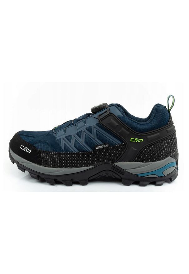 Buty sportowe męskie trekkingowe CMP Rigel wodoodporne FITGO. Kolor: czarny, niebieski, wielokolorowy. Materiał: skóra, materiał. Szerokość cholewki: normalna