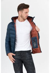 Blauer USA - BLAUER Morska puchowa kurtka męska z kapturem, Rozmiar XXL. Typ kołnierza: kaptur. Kolor: niebieski. Materiał: puch
