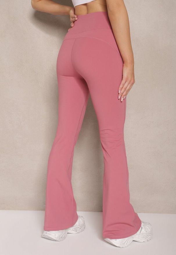 Renee - Ciemnoróżowe Legginsy Dzwony High Waist Korivienne. Okazja: na co dzień. Stan: podwyższony. Kolor: różowy. Styl: elegancki, casual