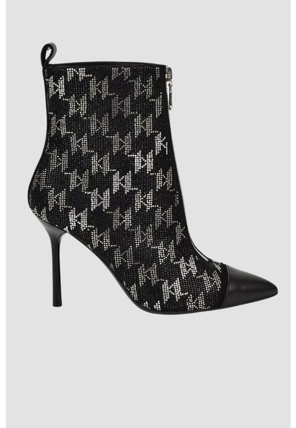 Karl Lagerfeld - KARL LAGERFELD Czarne skórzane botki na szpilce Ankle Boot Monogram, Rozmiar 37. Kolor: czarny. Materiał: skóra. Obcas: na szpilce