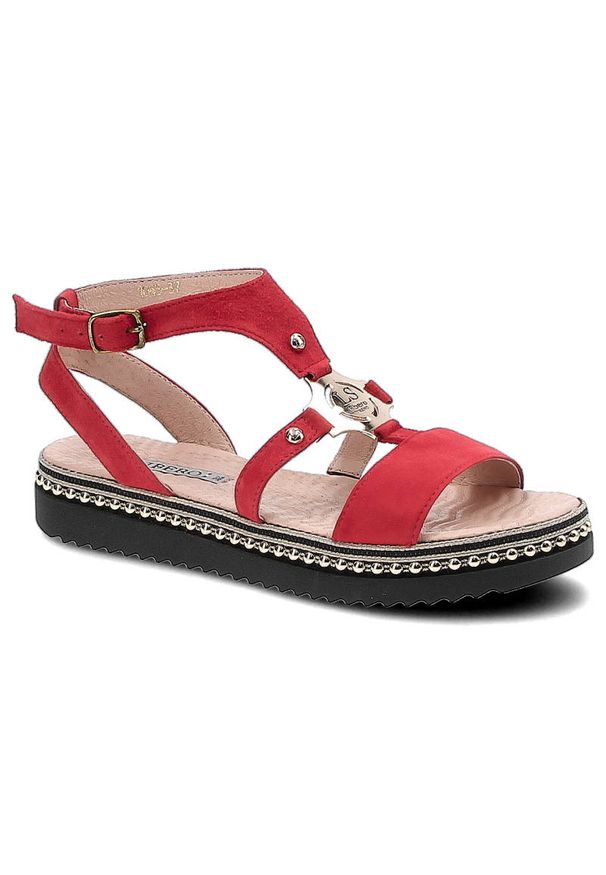 Czerwone Sandały Damskie Libero Modne Buty Na Lato. Kolor: czerwony. Materiał: skóra. Sezon: lato. Obcas: na platformie