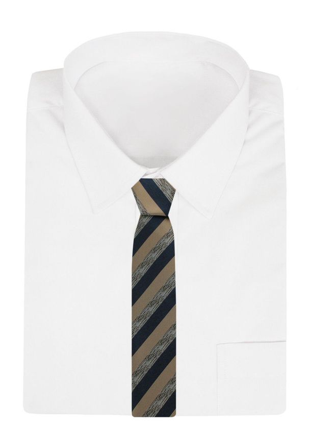 Krawat Męski - Angelo di Monti - Pasy, Granat z Beżem. Kolor: niebieski, brązowy, beżowy, wielokolorowy. Materiał: tkanina. Styl: elegancki, wizytowy
