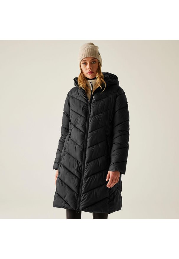 Regatta - Płaszcz damski zimowy ocieplany Anita. Kolor: czarny. Materiał: puch, syntetyk, materiał. Sezon: zima. Sport: turystyka piesza