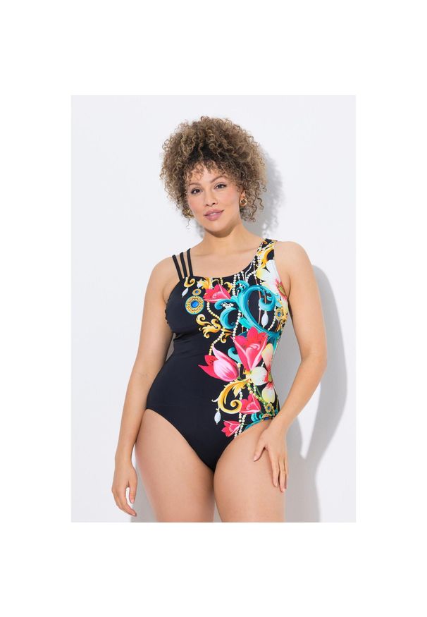 ULLA POPKEN - Damski Strój kąpielowy barok miękkie miseczki potrójne ramiączka. Kolekcja: plus size. Kolor: czarny. Materiał: poliamid, poliester, materiał, elastan