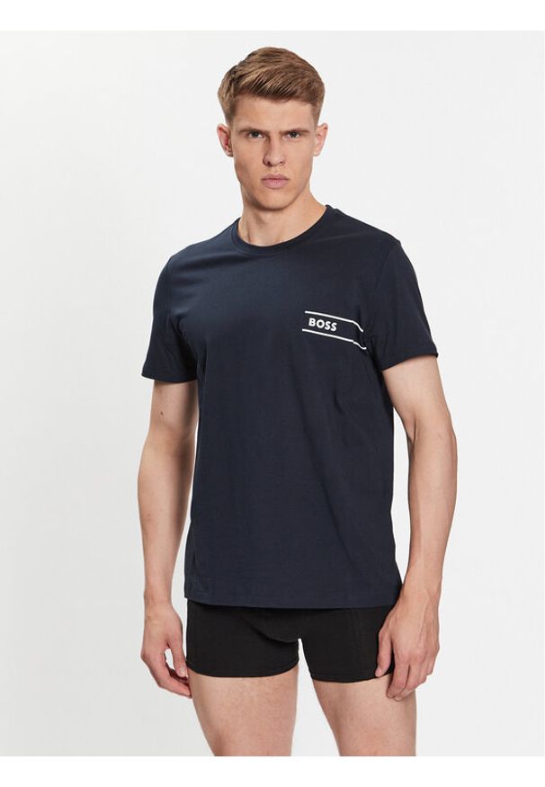 BOSS - Boss T-Shirt 50489442 Granatowy Regular Fit. Kolor: niebieski. Materiał: bawełna