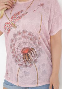 Born2be - Różowy T-shirt z Nadrukiem z Cyrkonii Anatisa. Kolor: różowy. Materiał: tkanina, bawełna. Długość rękawa: krótki rękaw. Długość: krótkie. Wzór: nadruk