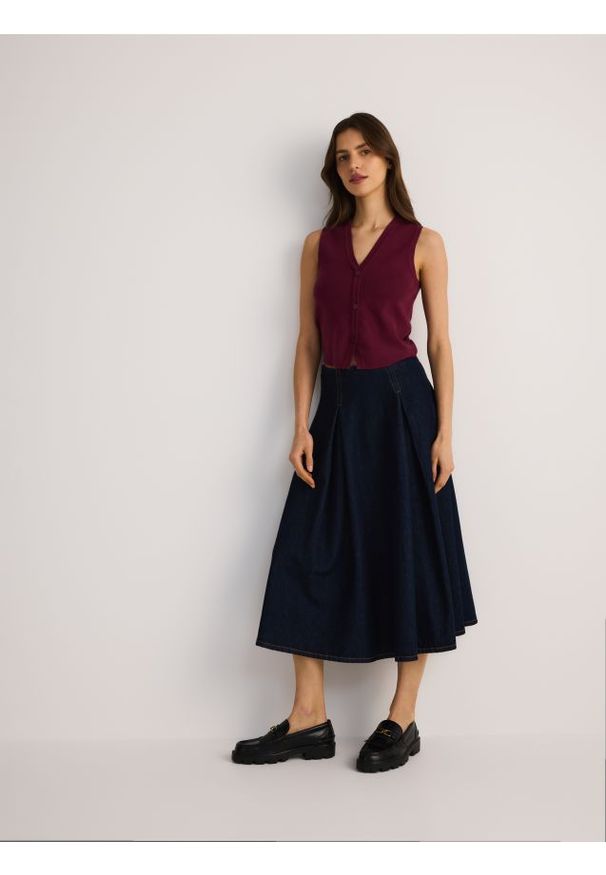 Reserved - Jeansowa spódnica - granatowy. Kolor: niebieski. Materiał: jeans