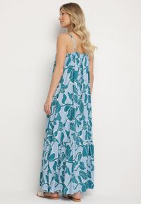 Born2be - Niebieska Rozkloszowana Sukienka na Ramiączkach z Wiskozowej Tkaniny w Kwiaty Sepelvia. Okazja: na co dzień. Typ kołnierza: dekolt w kształcie V. Kolor: niebieski. Materiał: wiskoza, tkanina. Długość rękawa: na ramiączkach. Wzór: kwiaty. Sezon: lato. Styl: elegancki, casual #5