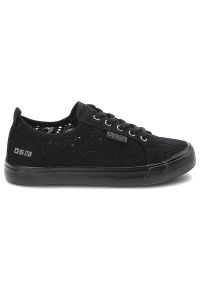 Big-Star - Trampki damskie Big Star, cholewka z materiału tekstylnego sznurowanie wzmocniony nosek płaska gumowa podeszwa, czarne, JJ374011. Okazja: na co dzień. Zapięcie: bez zapięcia, sznurówki. Kolor: czarny. Materiał: materiał, guma, skóra. Szerokość cholewki: normalna. Wzór: aplikacja, ażurowy. Sezon: lato. Styl: elegancki, casual, klasyczny #2
