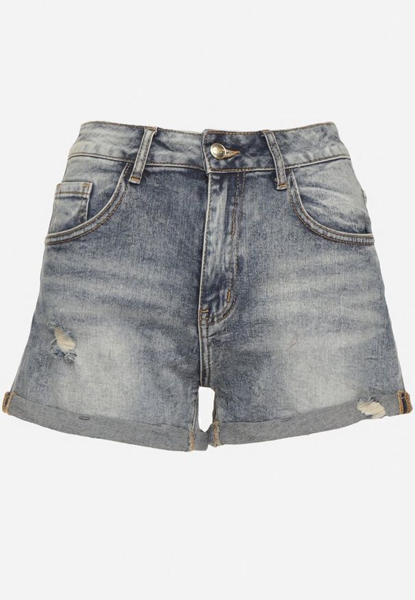 Born2be - Jasnoniebieskie Bawełniane Szorty Jeansowe z Przetarciami i Wysokim Stanem Yastorea. Okazja: na spacer. Stan: podwyższony. Kolor: niebieski. Materiał: jeans, bawełna. Sezon: lato. Styl: elegancki