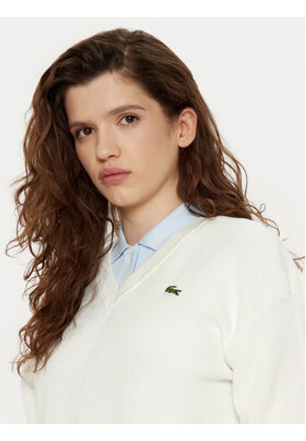 Lacoste Sweter AF5622 Écru Regular Fit. Materiał: bawełna